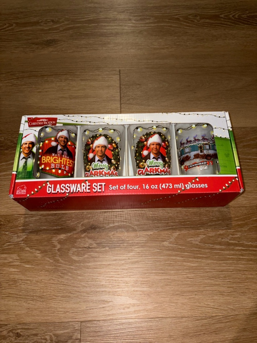National Lampoon Christmas Vacation Clark Griswold 4 Pint Glass Set 16 Oz New